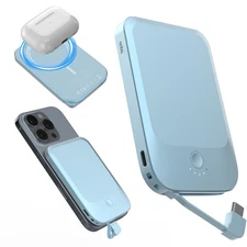 NOBIS Slim Magnetic Power Bank 5000mAh with Built-in Cable Wireless Portable ...