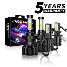 H4+H3 6000K LED Headlight + Fog Light Upgrand Bulbs Combo Kit 4pc Super Bright
