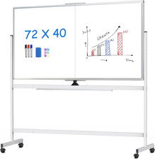 Rolling Whiteboard, 72X40 Large Double-Sided White Board Dry Erase on Wheels, Gi