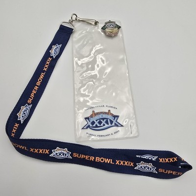 2005 Super Bowl XXXLX Lanyard & Pin Jacksonville, FL Patriots Vs