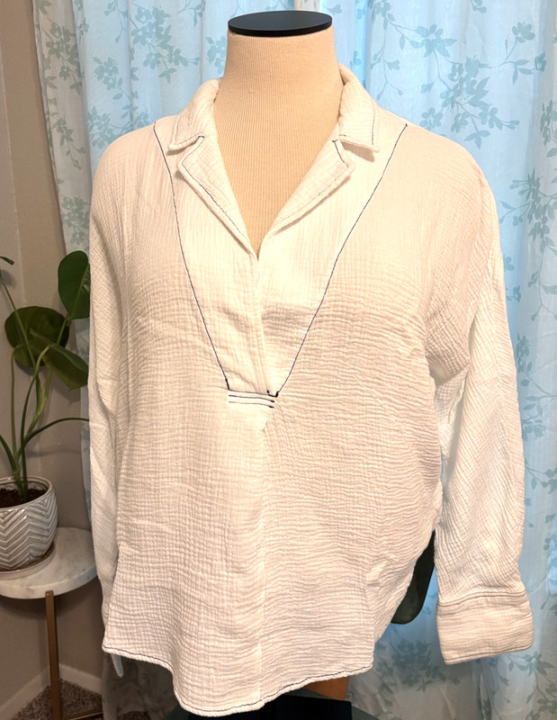 FREE PEOPLE soft seersucker PUCKERED WHITE COTTON BLOUSE relaxed beach womens XL
