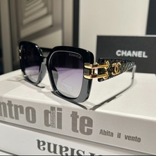 CHANEL Unisex Square Sunglasses With Gold Detailing And Case