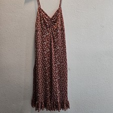 Ultra Flirt Floral Midi Dress XL Rust Ruched Bust Ruffle Hem Cottagecore
