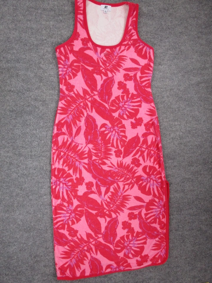Vestido Juicy Couture para mujer mediano rosa rojo tela de felpa tropical floral cubierta Foto 2 de 4
