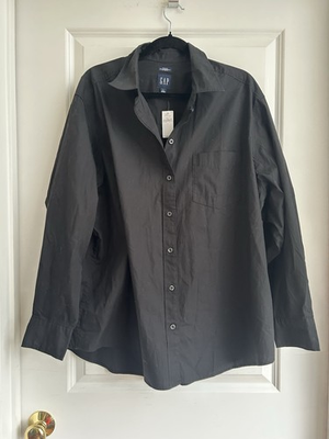 #ad NWT GAP Women’s Organic Cotton Big Shirt Black Size LG Staple Wardrobe Classic $30.90