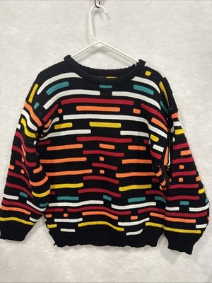 Vintage Out Of Bounds Coogi Like Sweater Multicolor Black Line Design Sz M READ