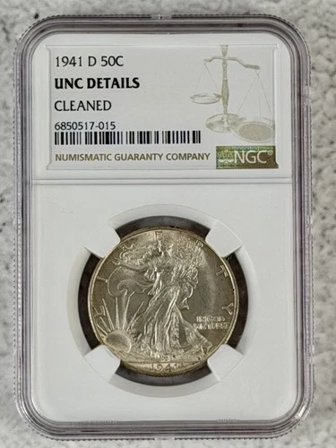 1941-D 50C Walking Liberty NGC UNC Details Cleaned