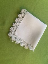 wh vint linen wedding handkerchief hankie laundered fine 12" beautiful lace edge