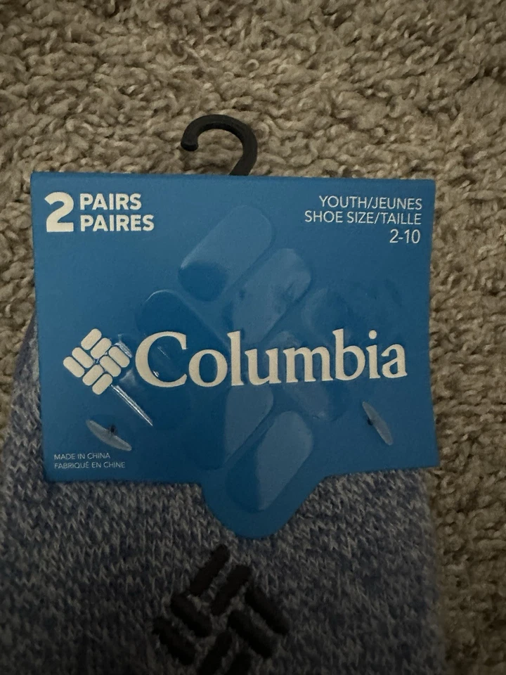 Youth Columbia Fleece Lined Crew Socks Shoe Sz 2-10- 2 Pairs Cove Blue/ Gray New - Image 2 of 4