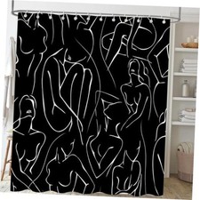 Female Body Shower Curtain,Abstract Line Texture 72"W x 72"L Pack of 1 Black