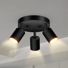 3 Light Track Lighting Fixtures Ceiling, Matte Black round Directional Ceiling S