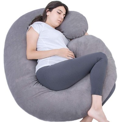 Almohada De Embarazo En Forma De C Con Funda De Terciopelo Gris Oscuro Pro