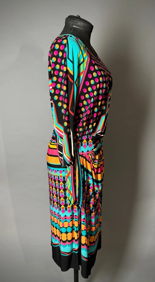 Tiana B Sheath Dress Women's 20W Colorful Geo Print Stretch Vintage Faux Wrap - Image 3 of 4
