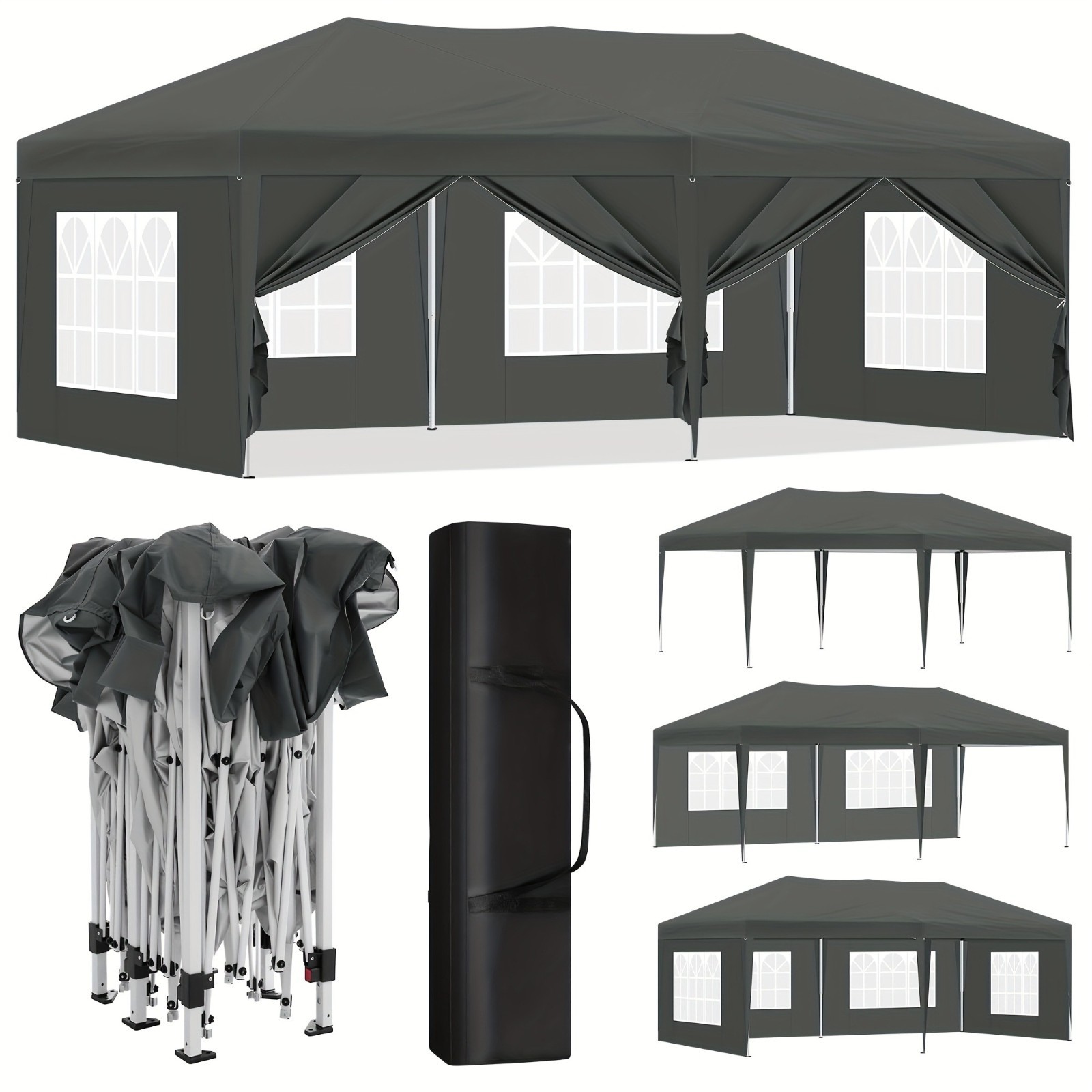 Barnum pliable 3x6m avec fenêtres bâche anti-UV tente camping et tonnelle jardin