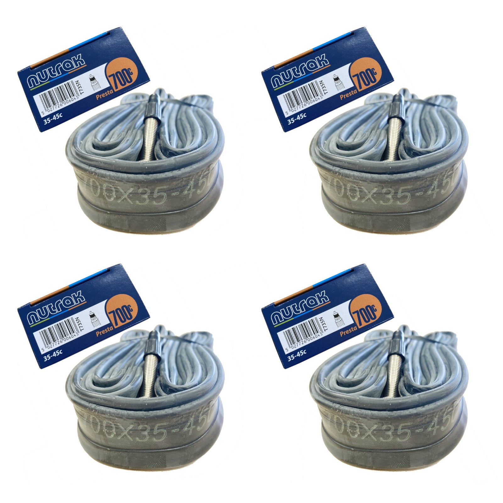 Nutrak Butyl 700c Presta Valve Bike Inner Tube 700x35-45c Pack of 4