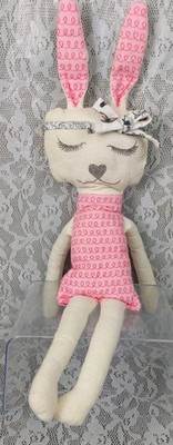 Handmade Easter Bunny Rabbit Girl White Pink Cat Bow Homemade 24   Stuffed Doll