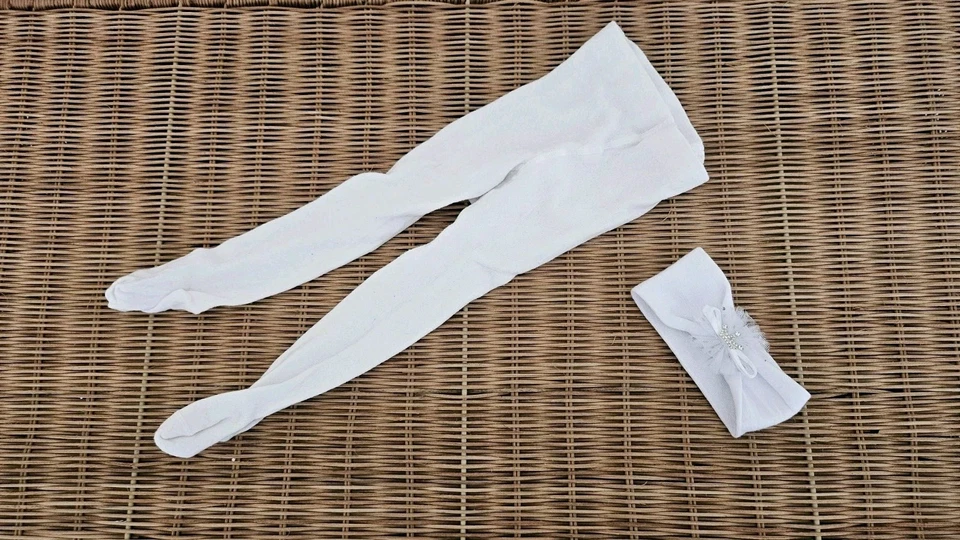 Vestito Abito Battesimo Con Maglioncino, Ghettine E Fascetta - Immagine 3 di 4