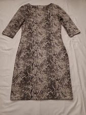 Calvin Klein Women's Sz 8 Front Zip 3/4 Sleeve Midi Sheath Dress Cream & Black 