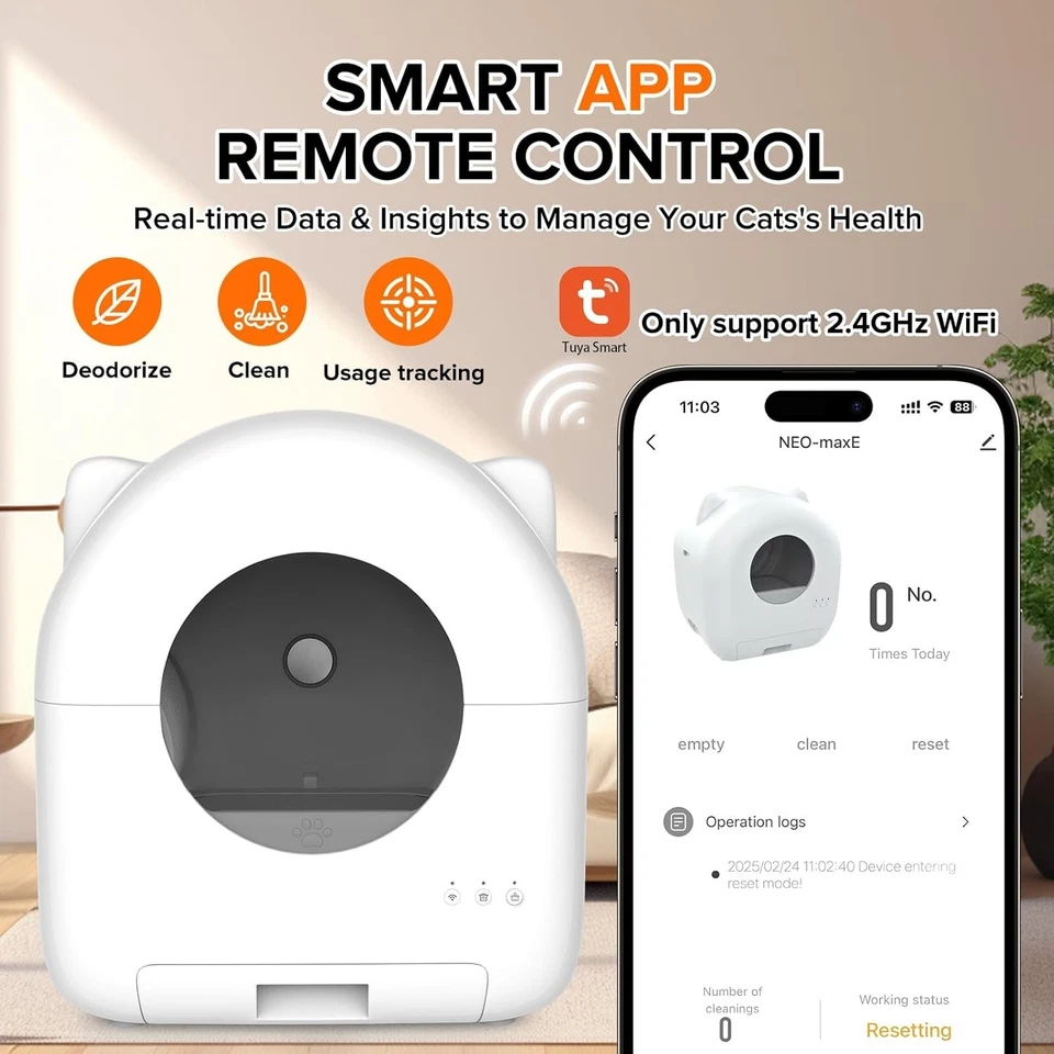 Grande caixa de areia automática para gatos com monitoramento de aplicativos, desodorizante, sacos de forro e ferramenta de escova - Imagem 3 de 4