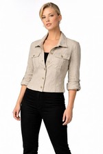 Chico's Womens Gold Shine Linen Metallic Button Utility Jacket Camp Shirt 3 L