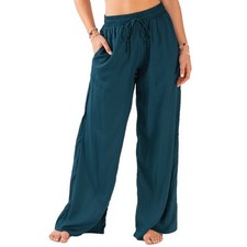 NWT Lotus and Luna Deep Teal Wide Leg Drawstring Pants Sz L Rayon Boho Loose