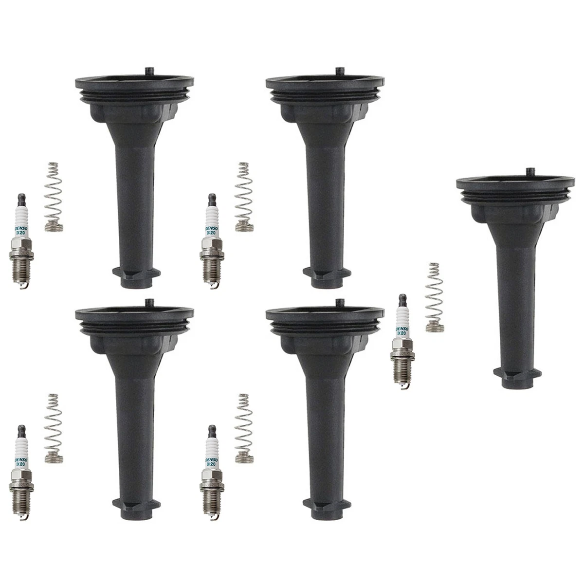 Set of 5 Regular Resistor Spark Plugs Denso for Volvo C30 C70 S40 S60
