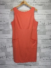 Ivanka Trump Sleeveles Hot Coral V Neck Knit Dress Patch Pockets Womens Large