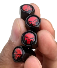 1 Set of Punisher Tire Valve Stem Caps For Car, Truck Standard Fitting (Red)