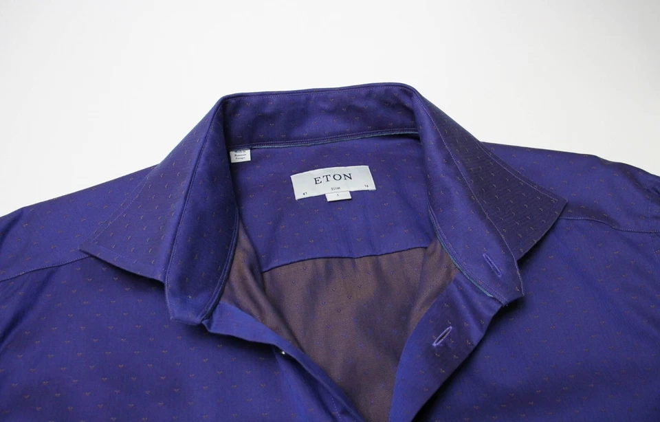 Camicia Formale Slim ETON Cambridge Uomo LARGE Colletto Allargato Fantasia Viola - Immagine 4 di 4