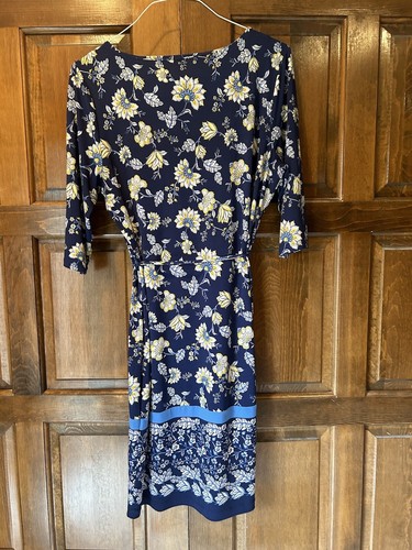 Liz Claiborne Blue Floral Print Midi Dress Blue 3/4 Sleeve Size Large Belt 90’s - Picture 3 of 9