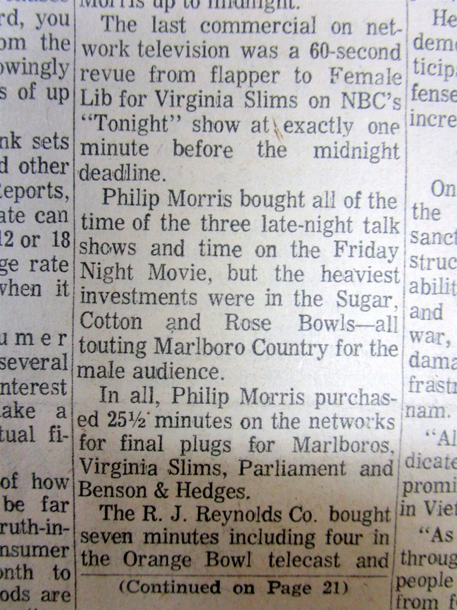 1971 newspaper CIGARETTE tobacco ADS are TOTALLY BANNED from TELEVISION