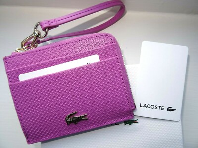 Genuine LACOSTE Mauve LEATHER Zipped CARD HOLDER Wristlet Strap