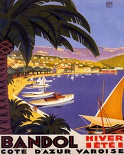 POSTER BANDOL SAILBOATS VAR COTE D'AZUR FRANCE TRAVEL VINTAGE REPRO FREE S/H
