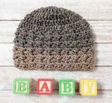 crochet handmade baby newborn hat 0/3 months boys brown eclipse sparkly