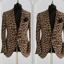 Leopard Print Suit Jackets Men's Blazers Party Groom Formal Suit Tuxedo Slim Fit