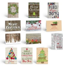 Assorted Rustic Christmas Cards- 12 Boxed Christmas Cards and Envelopes - B20902