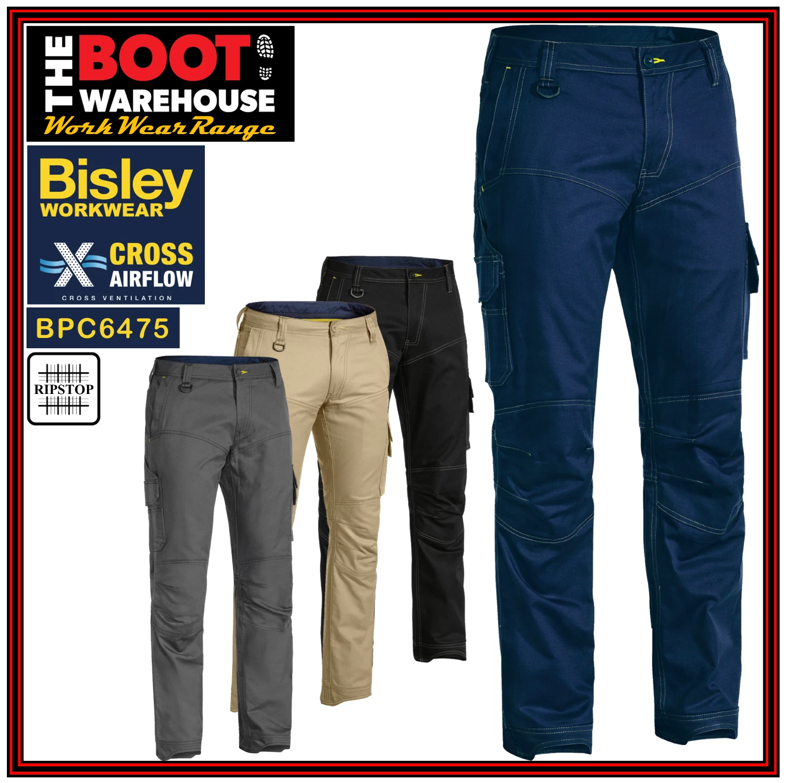 Bisley BPC6475 Mens Engineered Ripstop Cargo 'X-AIRFLOW' Work Pants - Pre Order