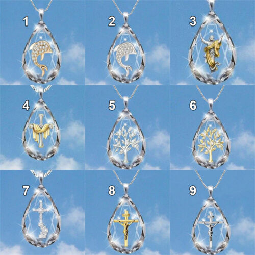 Crystal Cross Jesus Christian Religion Pendant Necklace Chain Gift - Afbeelding 1 van 19