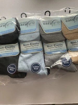 12x Pairs Diabetic Socks Pierre Klein Easy Grip 6-11 Mixed Colours Freepost