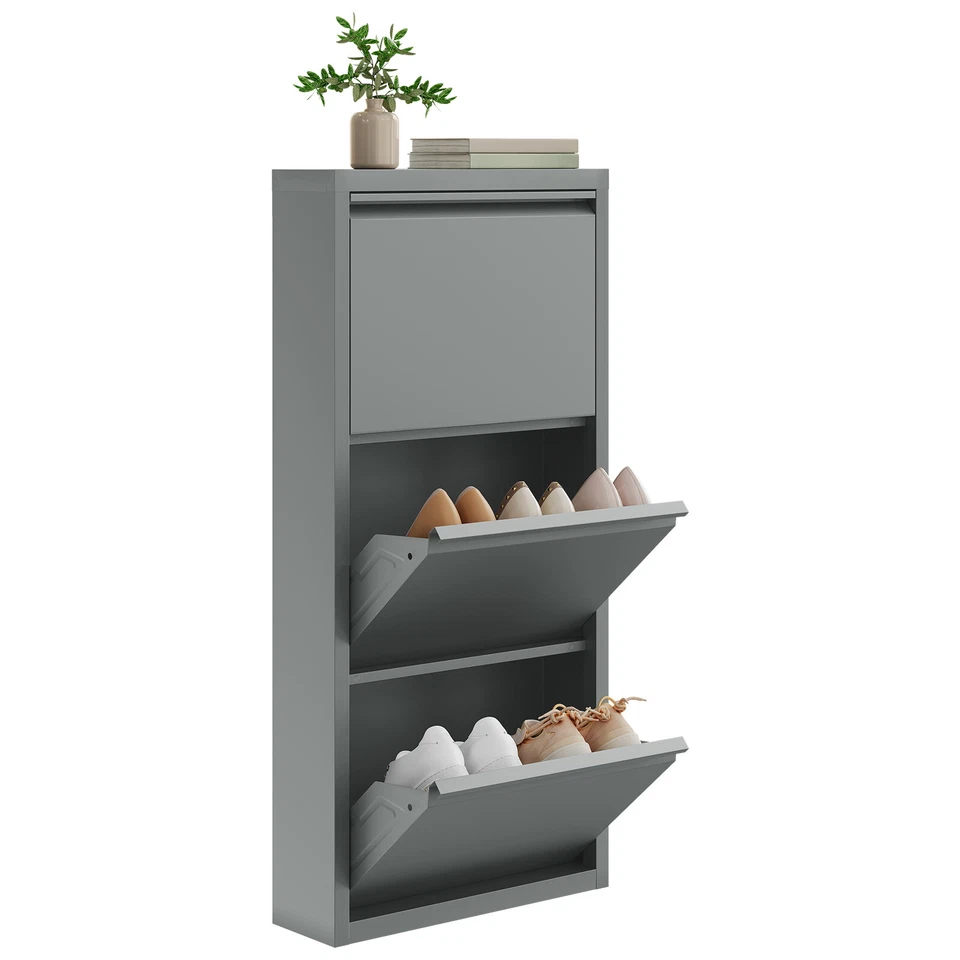 WOLTU Schuhschrank Schuhkipper mit 3 Klappen Schuhregal aus Metall 50x106x15 cm - Bild 3 von 4