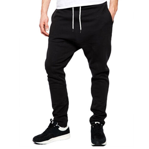  Herren Drop Schritt schmale Passform Jogger Manschetten Joggingunterteil Fitnessstudio Taschenhose S-4XL - Bild 1 von 9