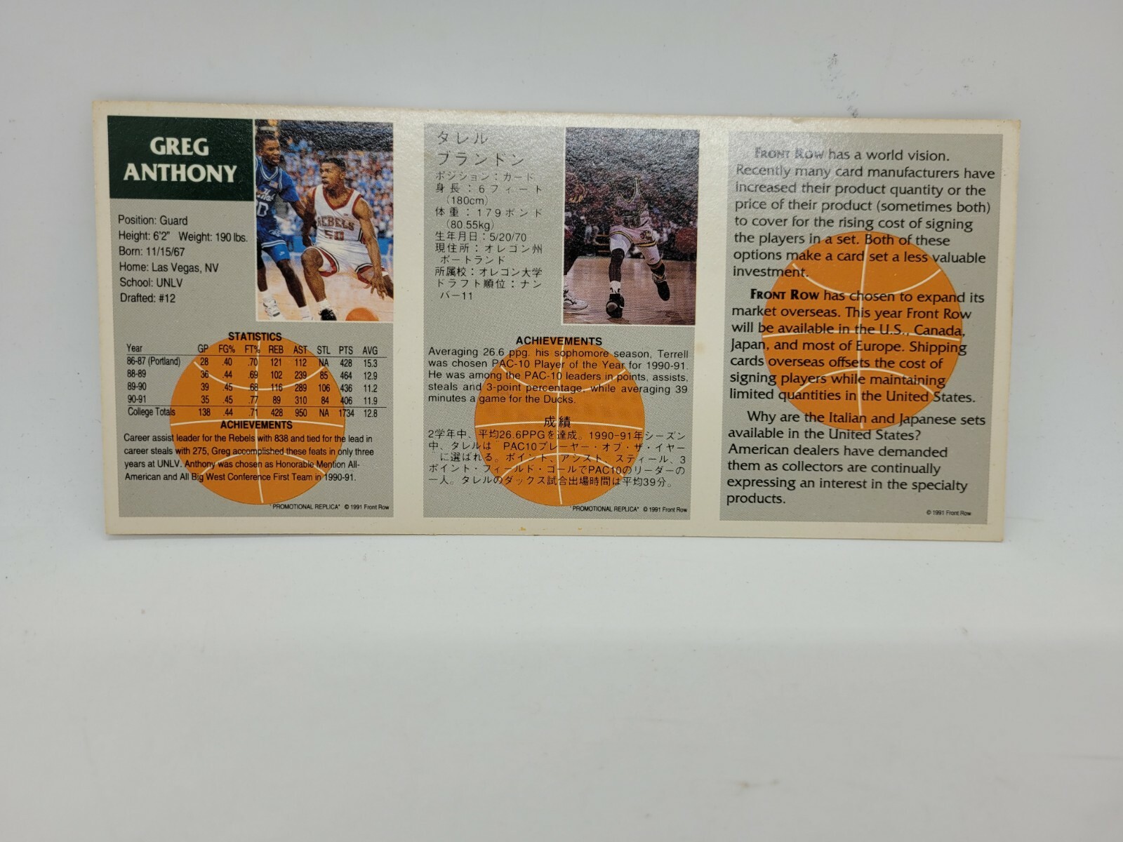 91 NBA Promo Basketball Card Uncut Rookie Larry Johnson Terrell Brandon