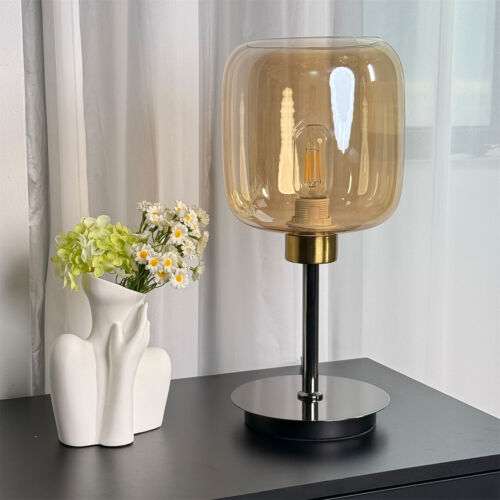 Mid Century Table Lamp Vintage Glass Shade Desk Lamp Cognac Amber Seeded Glass - Picture 3 of 12