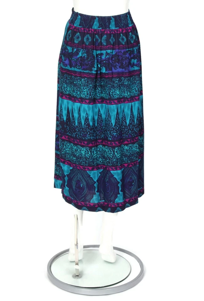 Vintage 1990's Turquoise Magenta Ornamental Paisley Pleated Skirt sz M /350 - Image 3 of 4