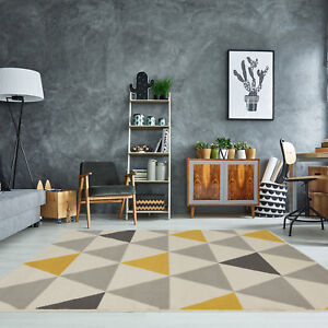 Yellow Mustard  Grey  Geometric Rug Ochre Nordic 