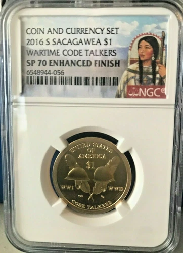 2016 S $1 Sacagawea Wartime Code Talkers Golden Coin NGC SP70 Enhanced Finish