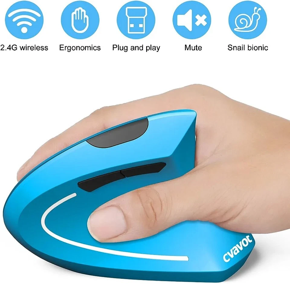 6Buttons 2.4GHz Adjustable DPI 800/1200/1600 Vertical Ergonomic Mouse (Blue) - Image 2 of 4