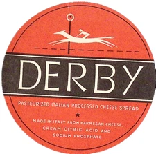 DERBY Italian Processed Cheese Spread Made From Parmesan 4" Label Horse Racing