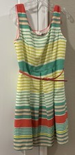 Tiana B Sleeveless Midi Striped Dress 10 Orange/Green/Yellow Fit & Flare Career