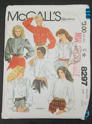 McCall's 8297 Women's Size 10 Blouses UNCUT Pattern 1982